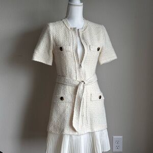 Sandro Ecru Belted Dress